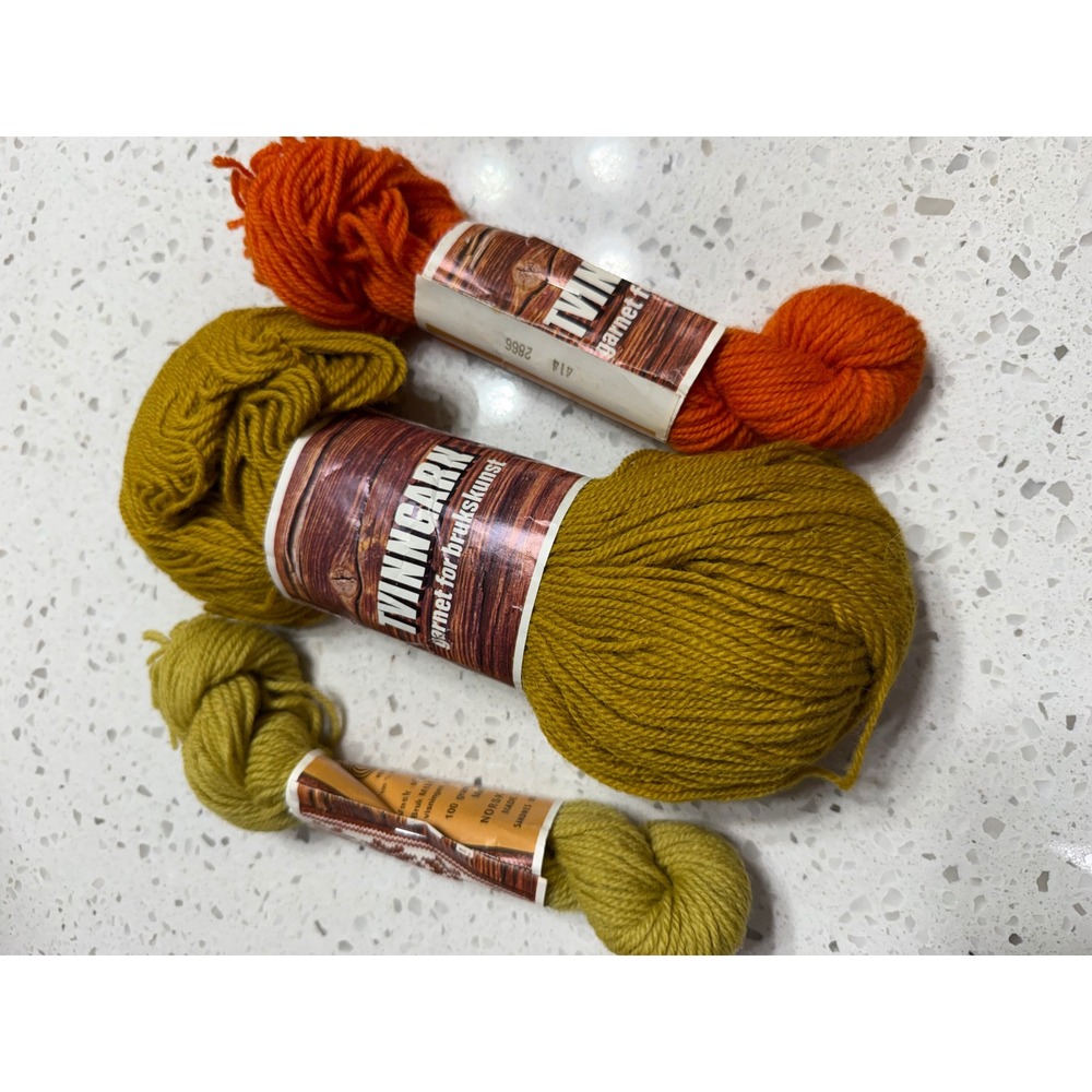 Sandnes Uldvarefabrik Tvinngarn Yarn Orange Gold Green Excellent 100% Wool 3pc
